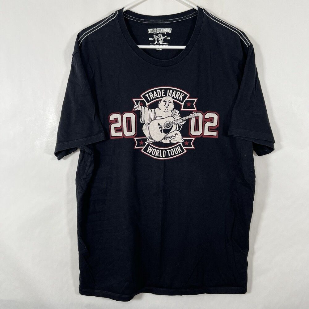 True Religion Graphic T Shirt Mens Size XL Black Short Sleeve Buddha World Tour